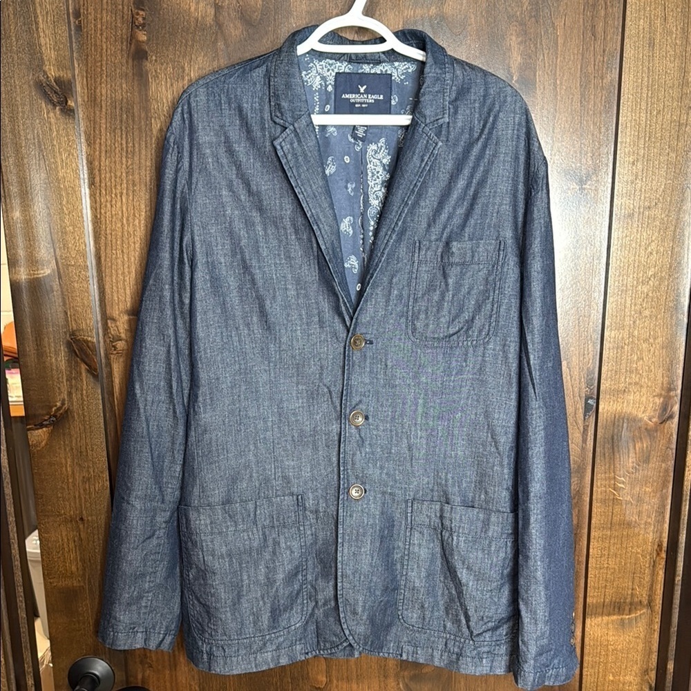 American Eagle Outfitters Blue Blazer sport coat mens Size L tall Cotton paisley